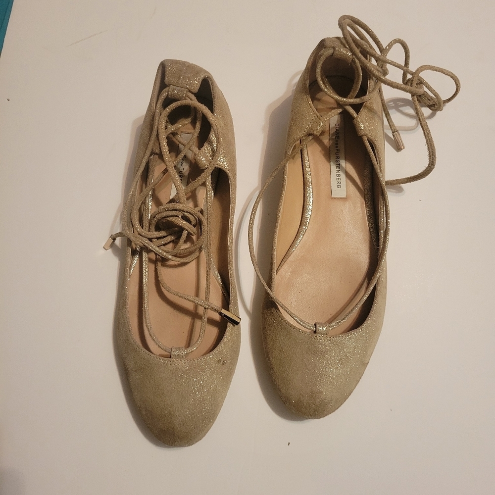 Ballet Metallic Gold Women's Flats with wrap around strap. Balletcore Minimalist